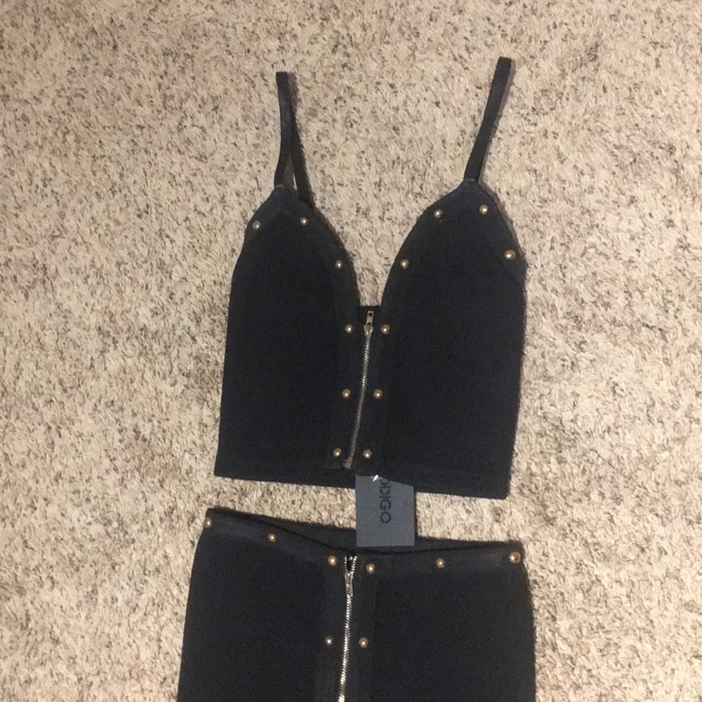 NWT Skirt & Top Set Ribbbed Gold Stud Maxi Outfit
